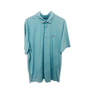 Greg Norman Polo Shirt Adult Extra Large Beige Aqua Blue Golf Short Sleeve Mens
